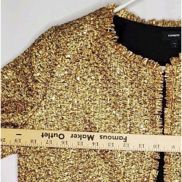 Express Metallic Crop Blazer Women Medium Gold Shimmer Textured Glam Party NYE - Picture 5 of 10